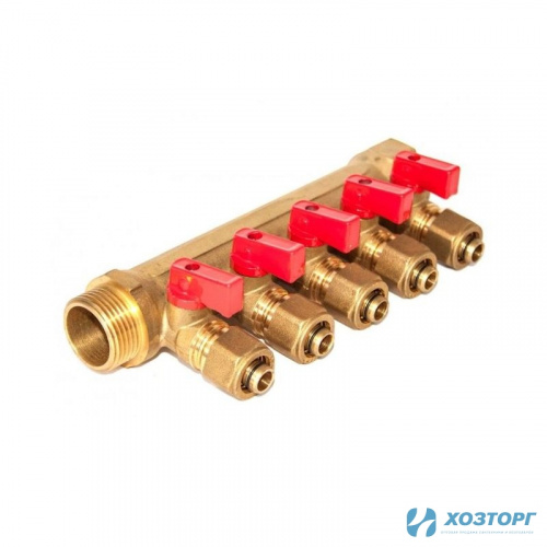 Коллектор с кранами 3/4" на 16 на 5 кранов TIM 200-3/4(5) (1/7)