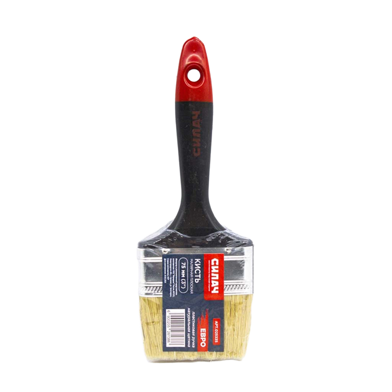 Кисть плоская  75 мм (3") СИЛАЧ "Евро" с пластиковой ручкой, натуральная щетина (12/240)