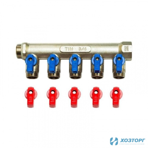 Коллектор с кранами под евроконус 5 вых.3/4" на 1/2"ш TIM MV-3/4-N-5 (1/7)