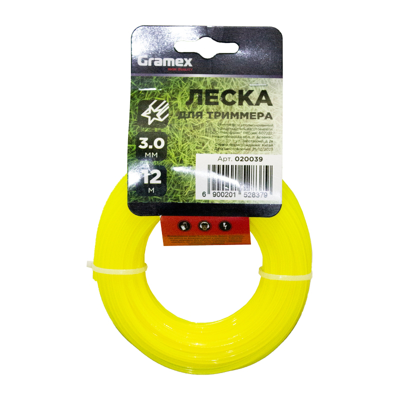 Леска для триммера Gramex 3,0 мм звезда ,желтый,12 метров (5/200)