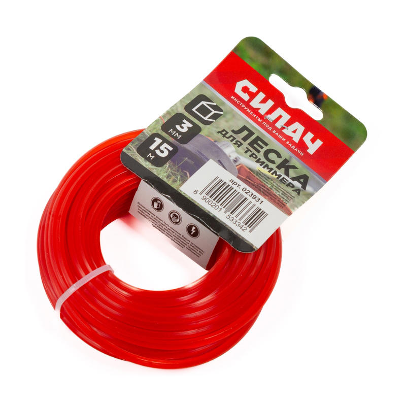 Леска СИЛАЧ 3,0 мм квадрат ,красный ,15 метров (5/2 400)