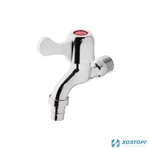 Кран водоразборный 1/2" со штуцером (Цинк/хром) плоская ручка, кран букса 5541246 (1/10)