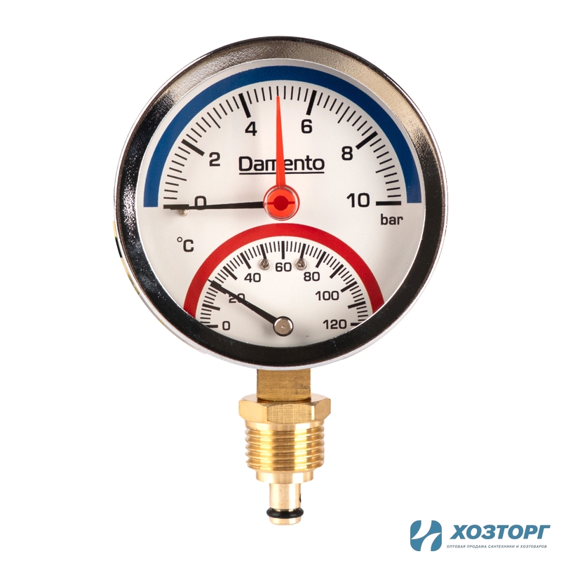 Термо-манометр радиального подключения 1/2" 10 бар, 0-120 С, D80 мм Damento Clima  (1/50)
