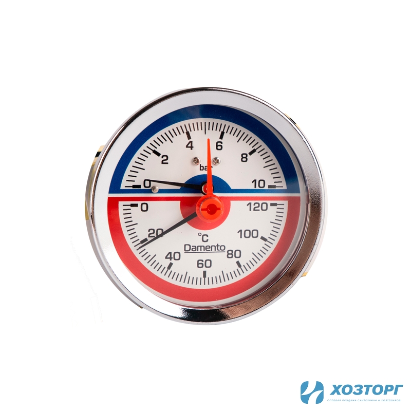 Термо-манометр аксиального подключения 1/2" 10 бар, 0-120 С, D80 мм Damento Clima (1/50)
