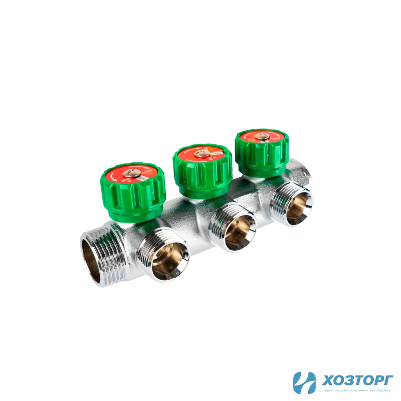  Коллектор с регулирующими вентилями под 90° 1"x3/4" на 3 выхода Damento Clima (1/30)