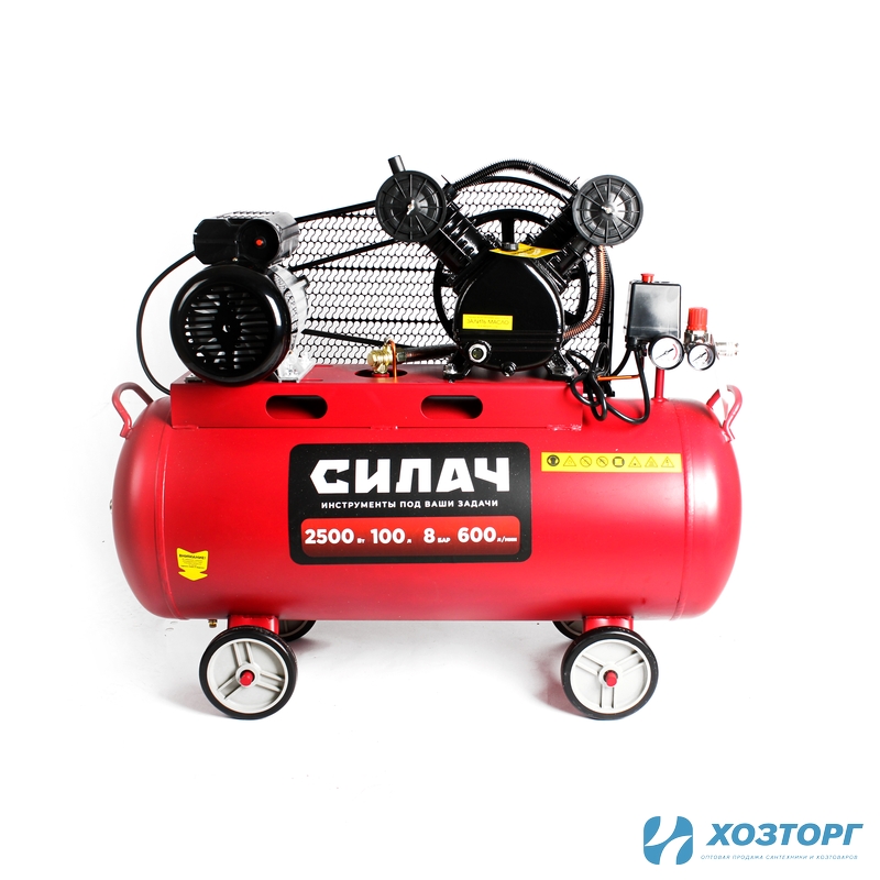  Воздушный компрессор СИЛАЧ ВКР-100.2500 (600л/мин, объем100л,2,5кВт,8бар,2850об/мин) (1/4)