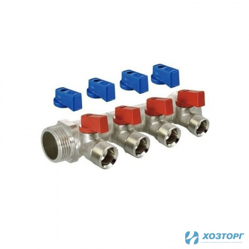 Коллектор с кранами под евроконус 4 вых.3/4" на 1/2"ш TIM MV-3/4-N-4 (1/8)