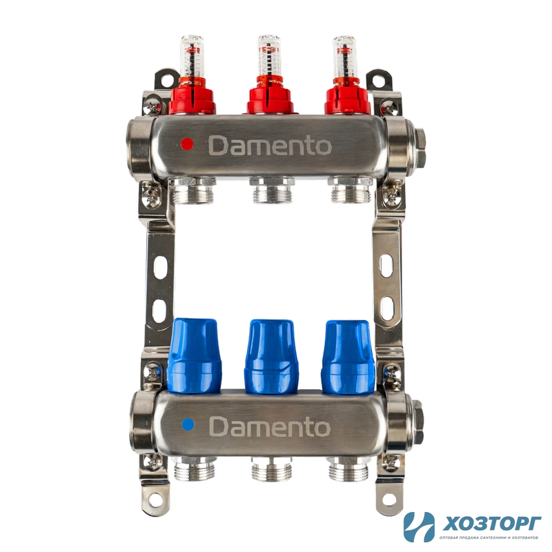 Коллекторная группа  1", 3 хода, из нержавеющей стали "КВАДРАТ" с расходомерами КОМПАКТ Damento Clima DCSS3 (1/3)