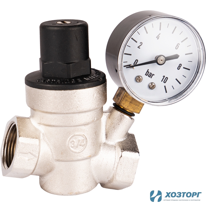 Регулятор давления мембранный 1-7 Бар 3/4" В-В с манометром 10 Бар Damento Clima (1/40)