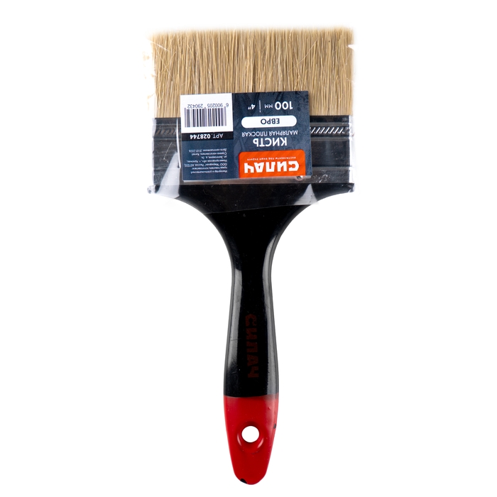 Кисть плоская 100 мм (4") СИЛАЧ "Евро" с пластиковой ручкой, натуральная щетина (12/120)