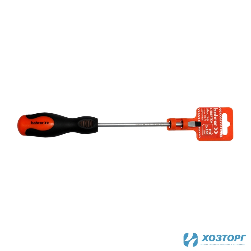 Отвёртка PH 2х150 мм, магнитная, сталь CrV, двухкомпонентная рукоятка  Bohrer Мастер 42202150 (1/12)