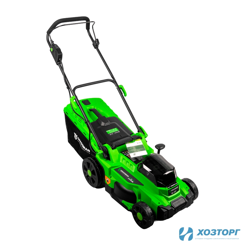 Газонокосилка аккумуляторная бесщеточная GRASSMAN BL-437, 21+21V, 2 акб ,4А/ч,ширина 37см, травосбор. 35л ,высота скашивания 25-75 мм (1/12)