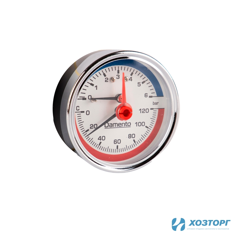 Термо-манометр аксиального подключения 1/2" 6 бар, 0-120 С, D63 мм Damento Clima (1/50)