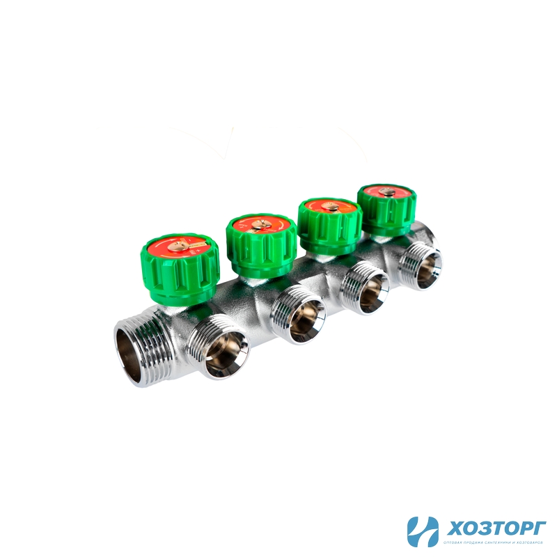  Коллектор с регулирующими вентилями под 90° 1"x3/4" на 4 выхода Damento Clima (1/20)