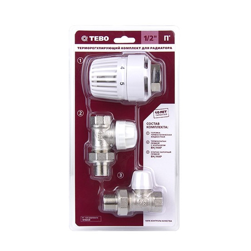  Комплект №1 1/2  TEBO (Терм.прям.с колпачком вн/нар1/2,кл.запорный прям. вн/нар1/2,терм.головка) T-TA.700.12к.CN (1/12)