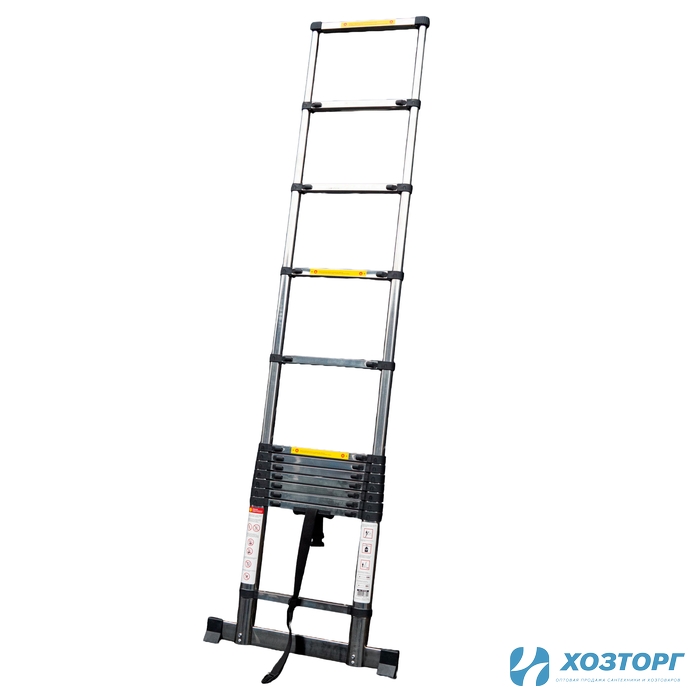 Телескопическая лестница из нержавеющей стали ПОЛЕСАД Комфорт 3,8 м, масса 11 кг, нагрузка до 150 кг,13 ступеней (1/47)