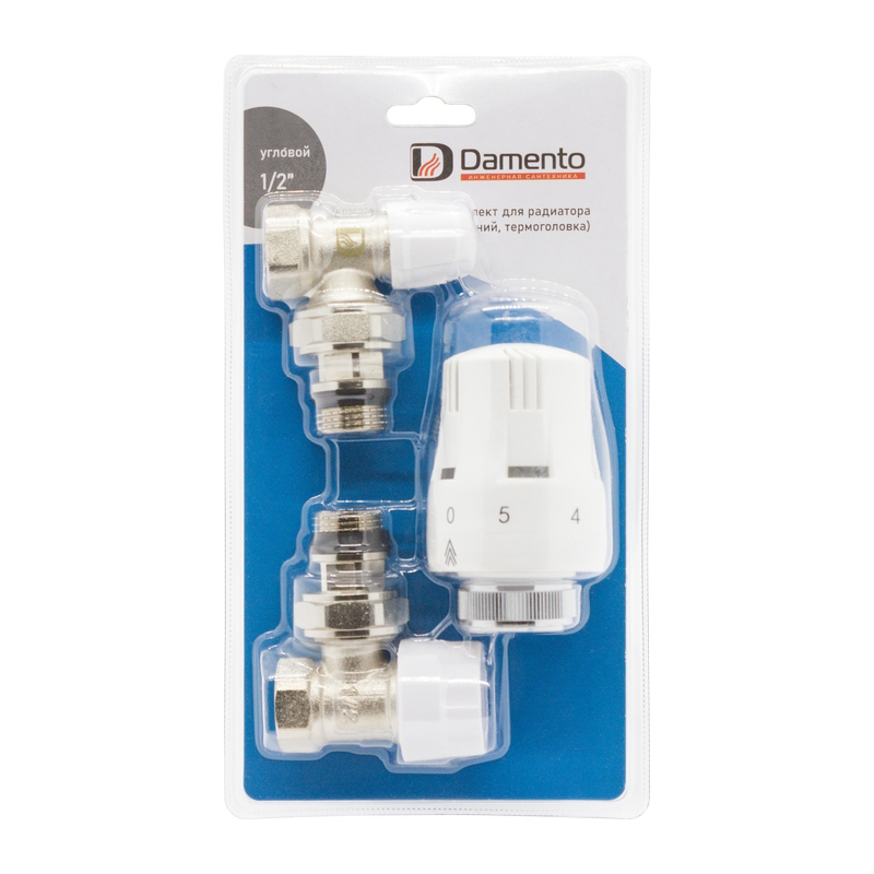  Термостатический комплект для радиатора угловой (термоклапан, клапан нижний, термоголовка) 1/2" В-Н Damento Clima (1/12)