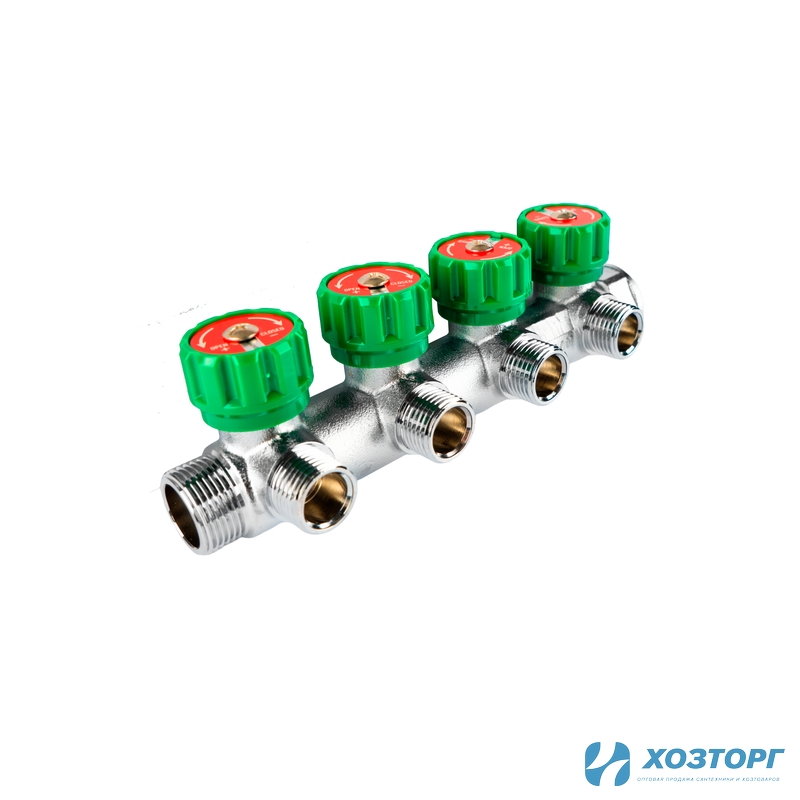  Коллектор с регулирующими вентилями под 90° 3/4"x1/2" на 4 выхода Damento Clima (1/20)