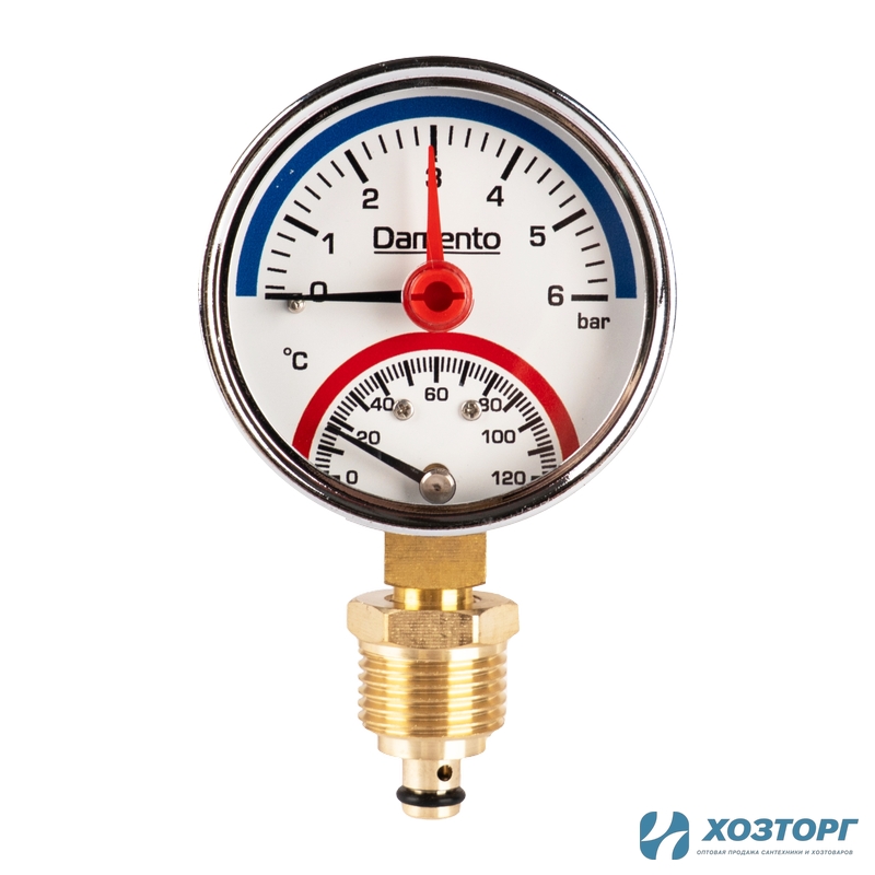 Термо-манометр радиального подключения 1/2" 6 бар, 0-120 С, D63 мм Damento Clima  (1/50)