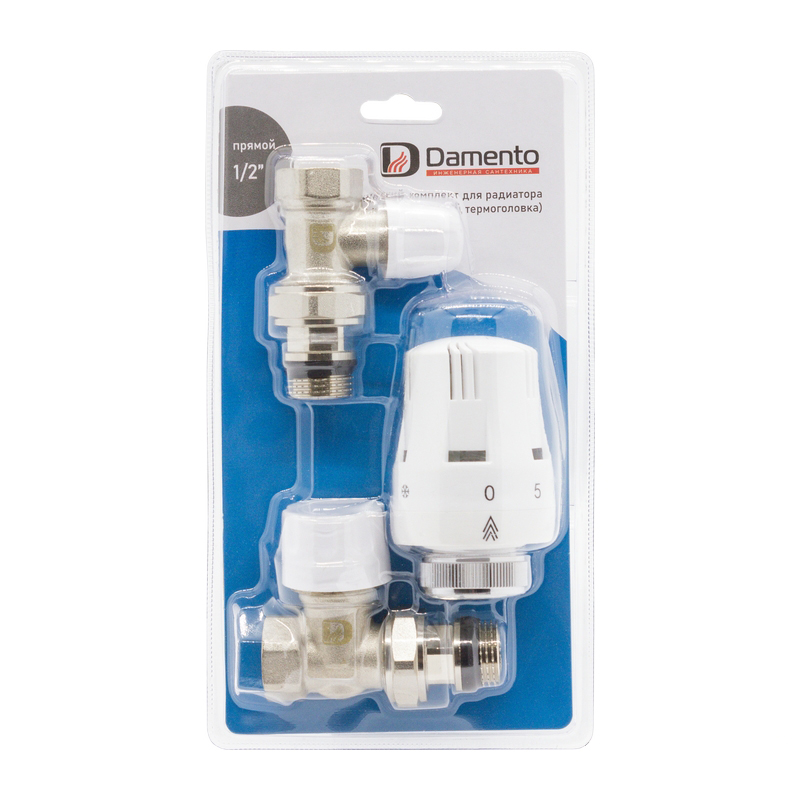  Термостатический комплект для радиатора прямой (термоклапан, клапан нижний, термоголовка) 1/2" В-Н Damento Clima (1/12)