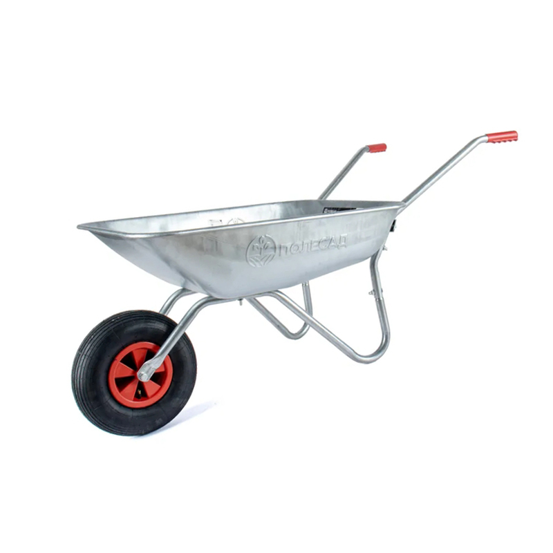  Тачка садовая ПОЛЕСАД ТСР 80-1 , 1 колесо, (80литров для сыпучего груза), 100 кг, серая рама, красное колесо 3,50-6/13. Индивидуальная упаковка (1/1)