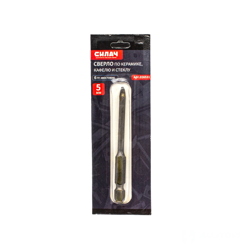Сверло по керамике, кафелю и стеклу  5 мм, 6гр хвостовик (в блистере) СИЛАЧ (20/200)
