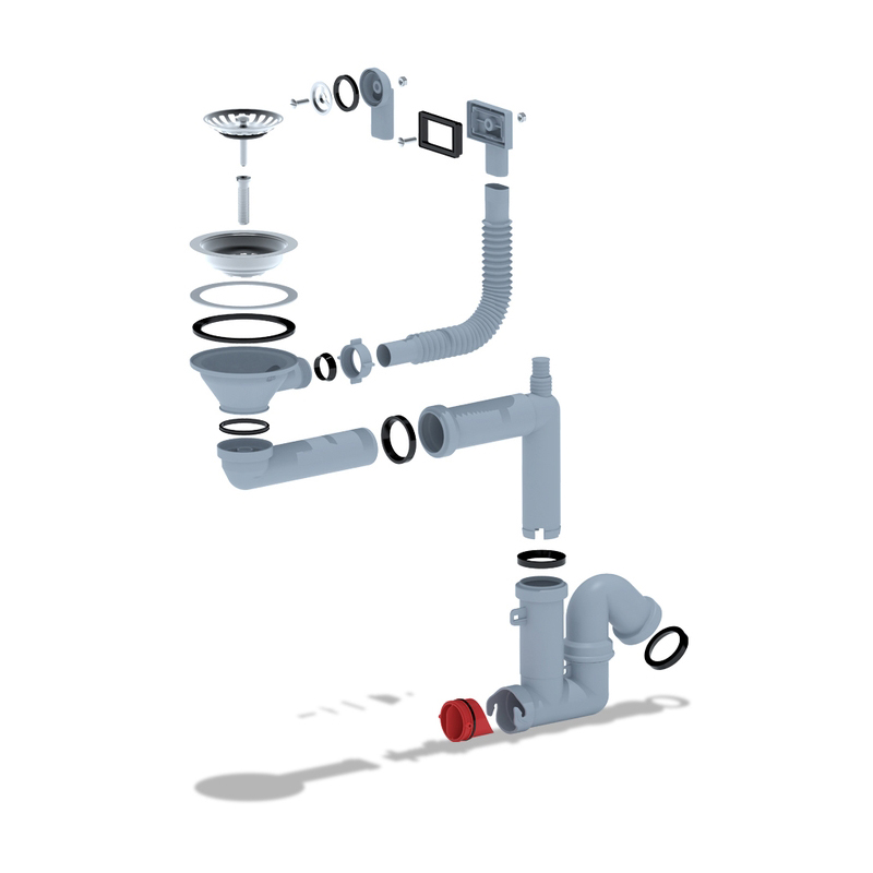 Сифон смещенный 1 1/2" чашка Ø115мм, отвод ДСМА,  перелив гибкий круглый и прямоуг, выпуск 3½” (90мм)/40мм АНИ F5345S (1/20)