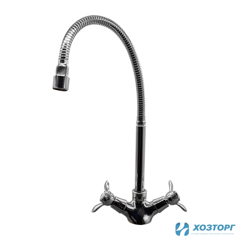 Смеситель  д/кухни DORON DС 1817-N, 1/2 керамика, хром, излив гибкий гофрированный, п/г(2/20)
