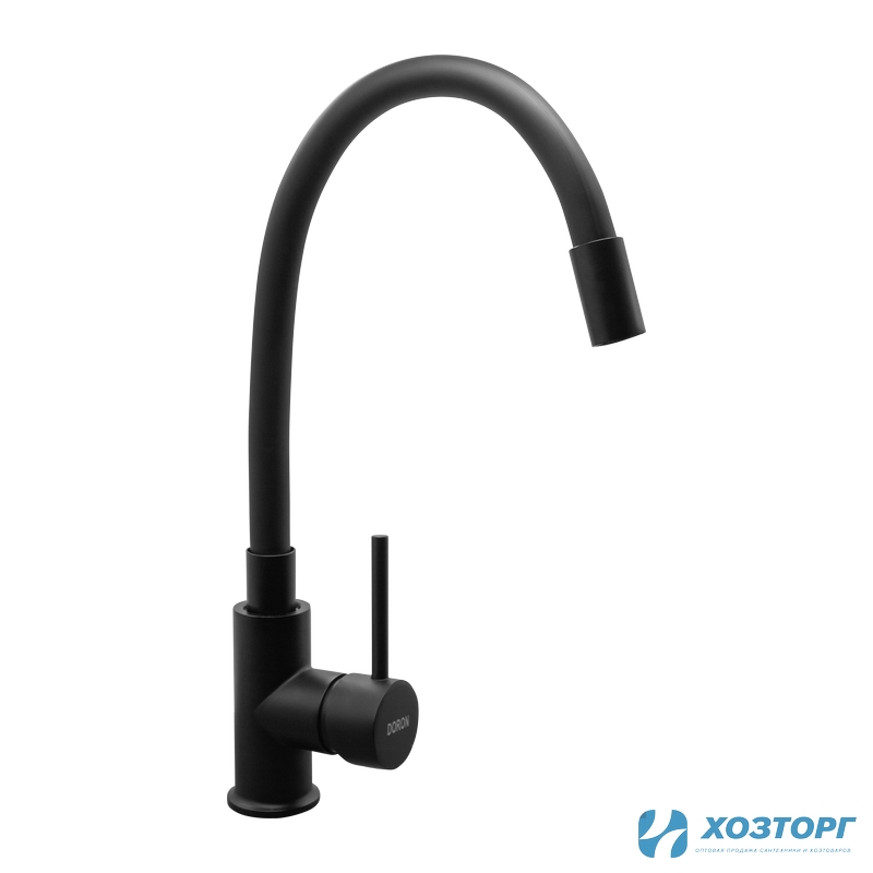 Смеситель  д/кухни DORON DC 2658BLACK-N, шаровый, черный, излив гибкий силиконовый, п/г (1/10)