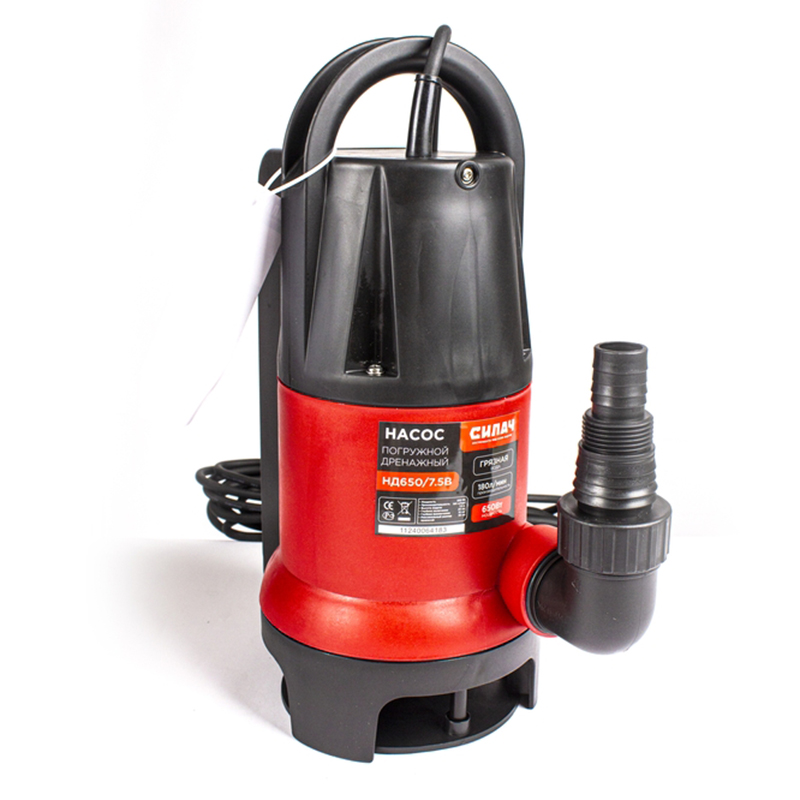  Насос д/грязной воды СИЛАЧ  НД 650/7.5В (650Вт, макс.произ.180л/мин, макс высота подъема 7,5м)внут. попл (1/4)