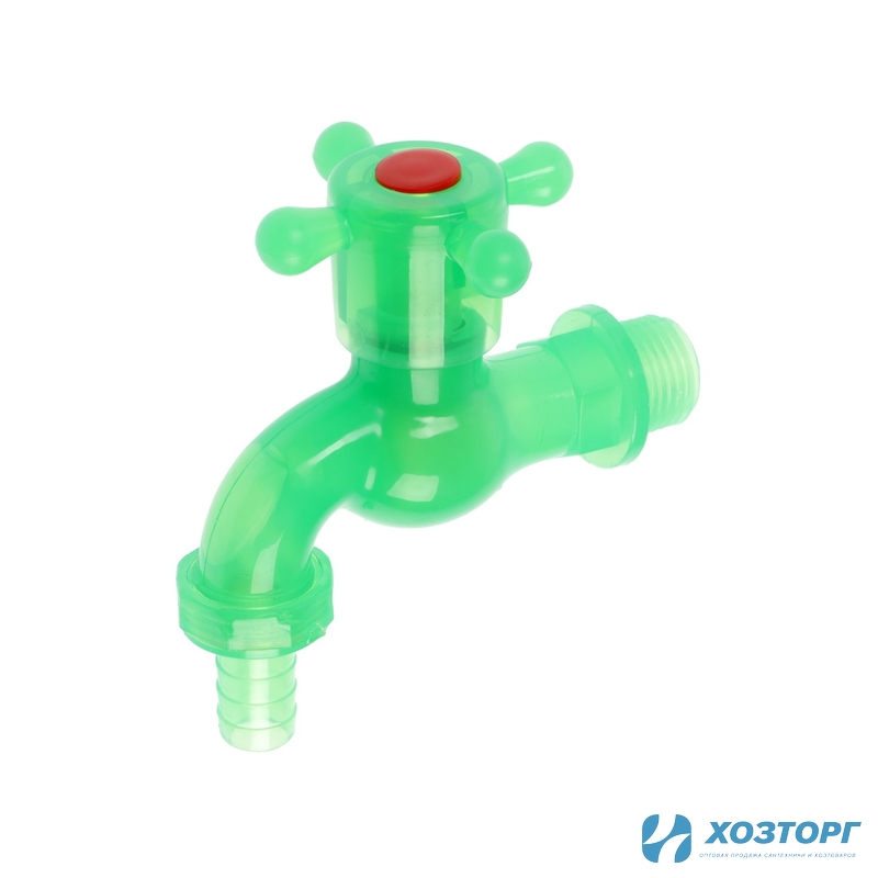 Кран водоразборный 1/2" со штуцером (пластик) крестовая ручка Зеленый  3047927 (1/150)