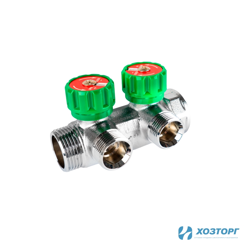  Коллектор с регулирующими вентилями под 90° 1"x3/4" на 2 выхода Damento Clima (1/40)