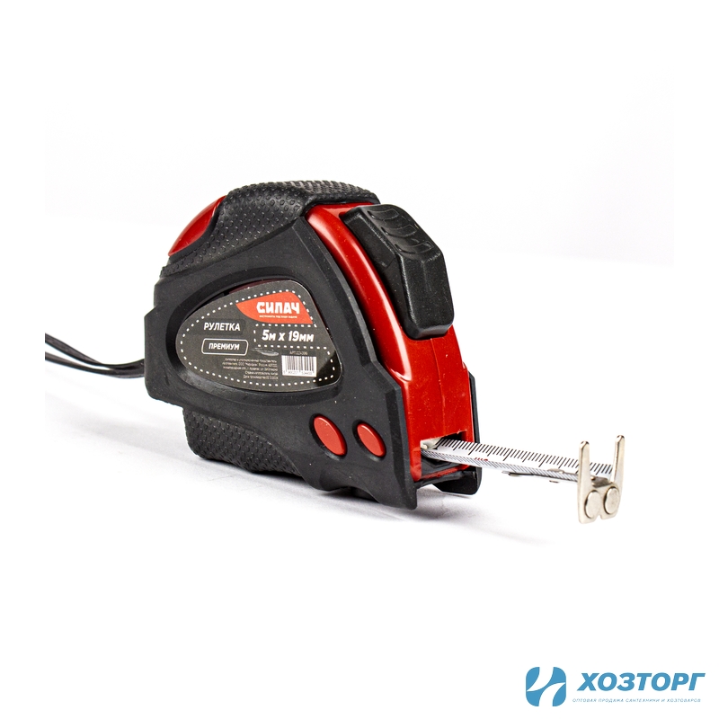 Рулетка  5м х 19мм, СИЛАЧ ПРЕМИУМ магнитная, обрезиненный корпус, нейлон. двустор. покр ленты, автостоп (12/120)