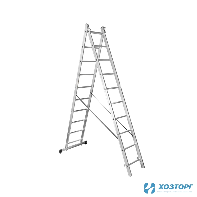 Лестница алюминиевая двухсекционная 10 ступеней,  СИЛАЧ 2*10, 2,87/4,86 м (1/1)