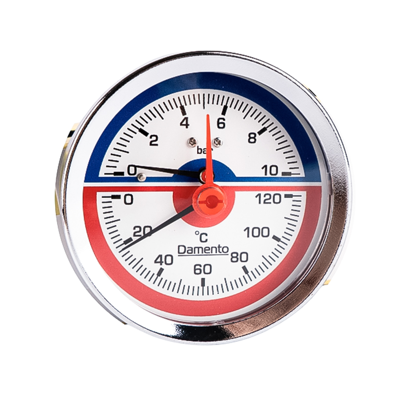 Термо-манометр аксиального подключения 1/2" 10 бар, 0-120 С, D80 мм Damento Clima (1/50)