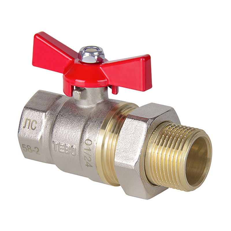 Кран шаровой полный проход TEBO 1" бабочка с американкой T-КШ.402.1.КБ.CN (4/32)