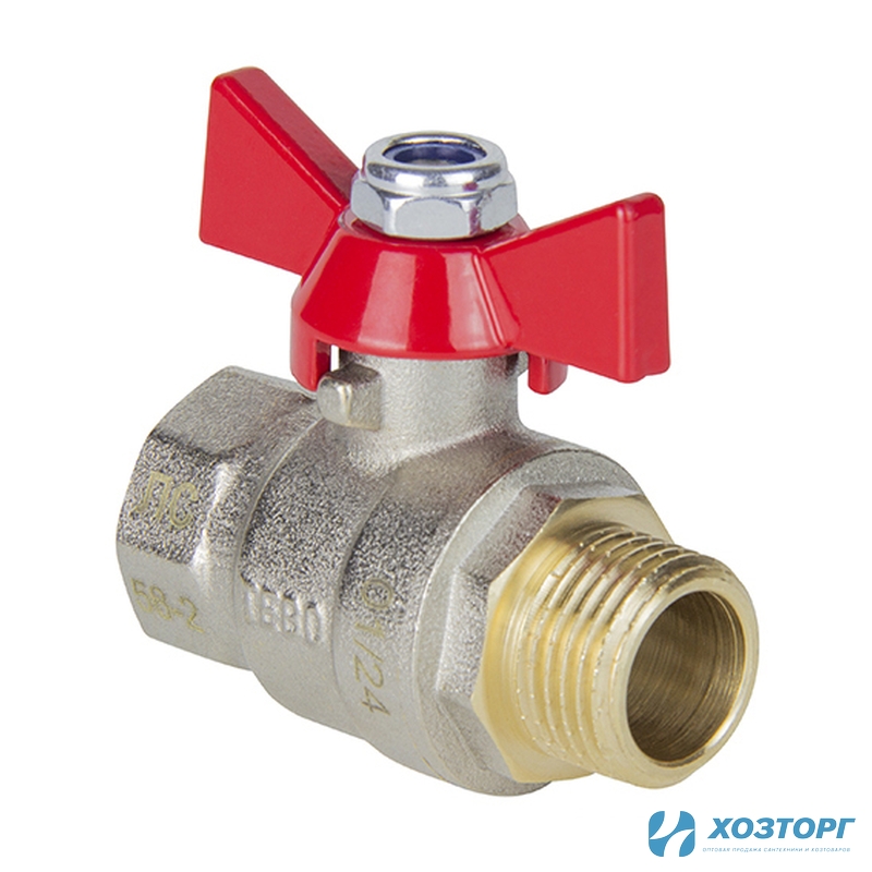 Кран шаровой полный проход TEBO 1" В-Н бабочка гайка-штуцер T-КШ.202.1.КБ.CN (5/40)