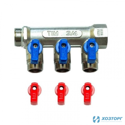 Коллектор с кранами под евроконус 3 вых.3/4" на 1/2"ш TIM MV-3/4-N-3 (1/9)