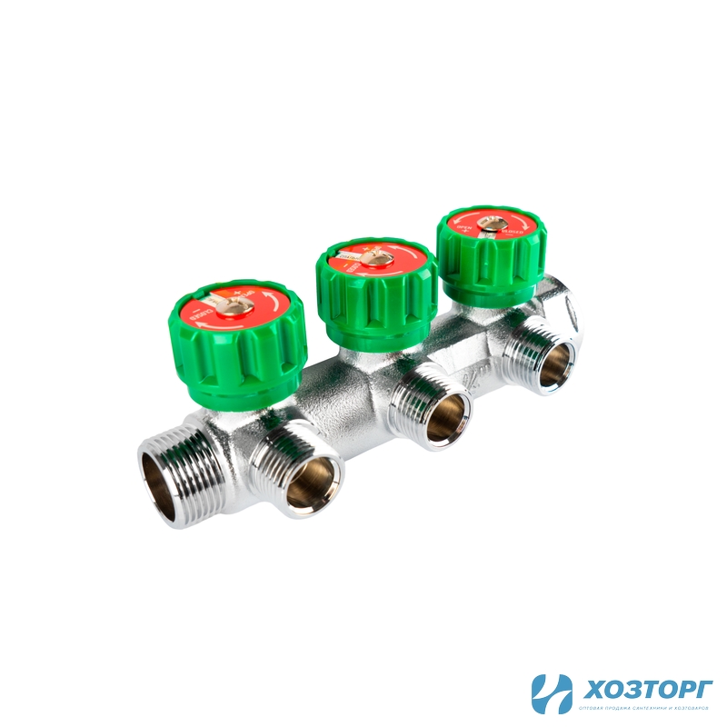  Коллектор с регулирующими вентилями под 90° 3/4"x1/2" на 3 выхода Damento Clima (1/30)