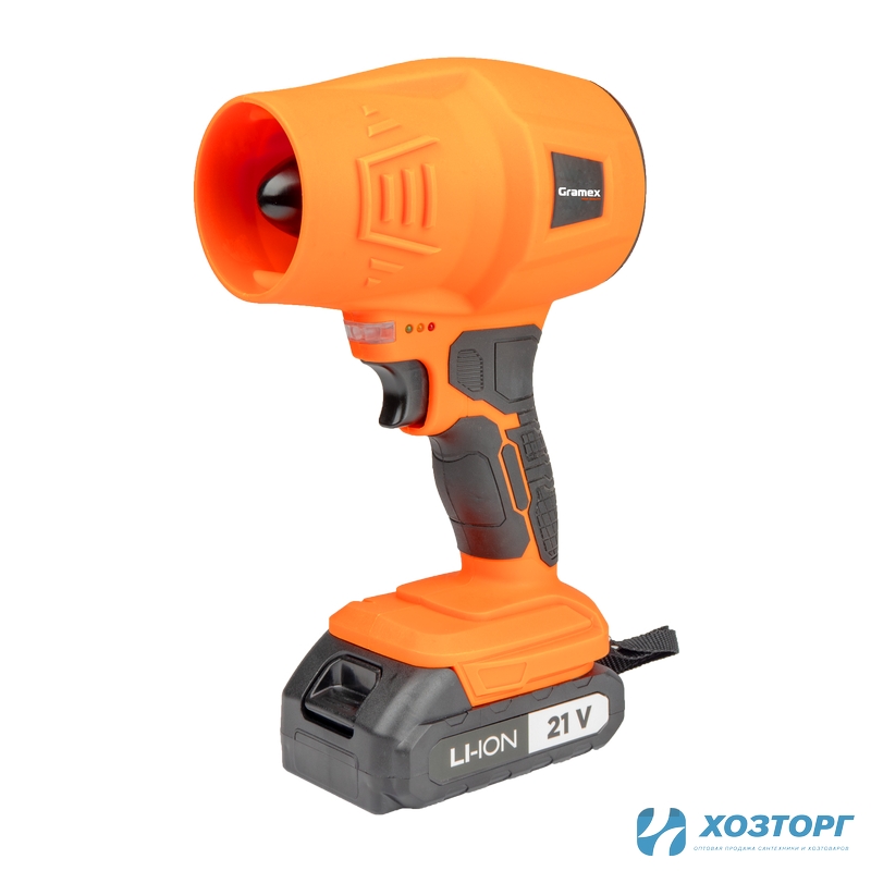 Воздуходувка аккумуляторная GRAMEX HJF-1000/21 (21 Вт, 130 км/час, аккум Li-2,0А/ч) картон, 1 акб (1/8)
