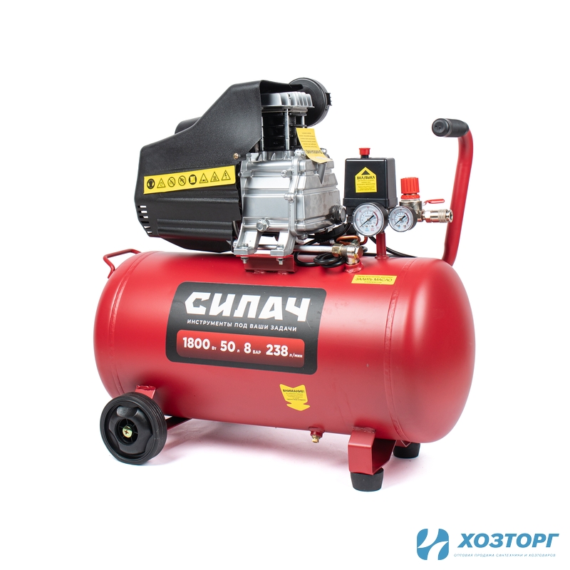  Воздушный компрессор СИЛАЧ ВК-50.1800 (238л/мин,объем50л,1,8кВт,8бар,2850об/мин) (1/7)