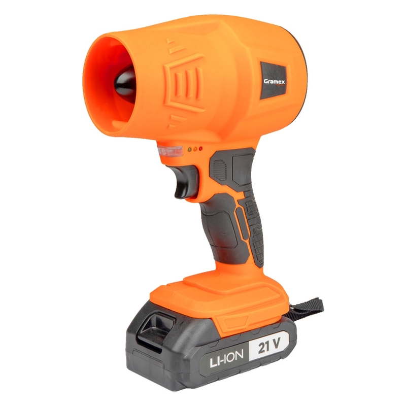 Воздуходувка аккумуляторная GRAMEX HJF-1000/21 (21 Вт, 130 км/час, аккум Li-2,0А/ч) картон, 1 акб (1/8)