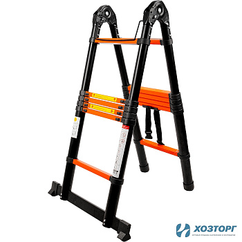 Телескопическая стремянка-лестница из стали  ПОЛЕСАД Стандарт 3,8 м,12 ступеней, нагрузка до 150 кг. (1/12)
