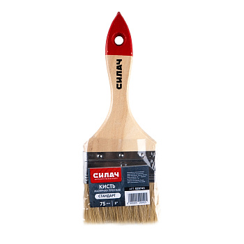 Кисть плоская  75 мм (3") СИЛАЧ "Стандарт" с деревянной ручкой, искусственная щетина (6/360)