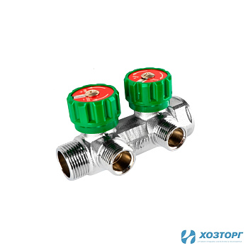  Коллектор с регулирующими вентилями под 90° 3/4"x1/2" на 2 выхода Damento Clima (1/40)