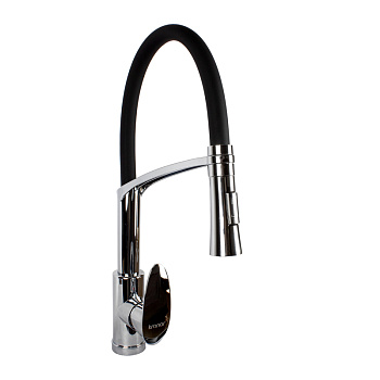 Смеситель  д/кухни Kranar KС 2628BLACK-P, ABS-пластик, хром,излив гибкий силиконовый , п/г, без подводки (1/20)