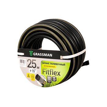 Шланг поливочный  ТЭП GRASSMAN Fitflex Ø - 12*15 мм,длина- 25 м.(черный с прозрачной полосой) армированный (1/1)