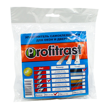   Уплотнитель самоклеящийся для окон и дверей "PROFITRAST", тип пр- D, 9х8 мм (6 м), черный (1/20)
