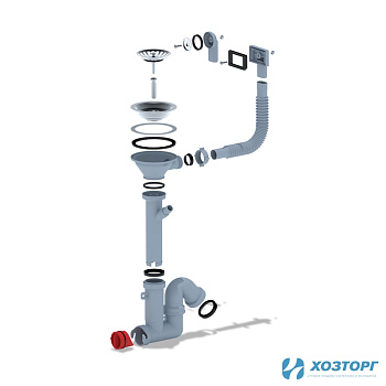 Сифон прямоточный 1 1/2" чашка Ø115мм, отвод ДСМА,  перелив гибкий круглый и прямоуг, выпуск 3½” (90мм)/40мм АНИ F1045S (1/20)