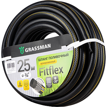 Шланг поливочный  ТЭП GRASSMAN Fitflex Ø - 18*22 мм,длина- 25 м.(черный с прозрачной полосой) армированный (1/1)